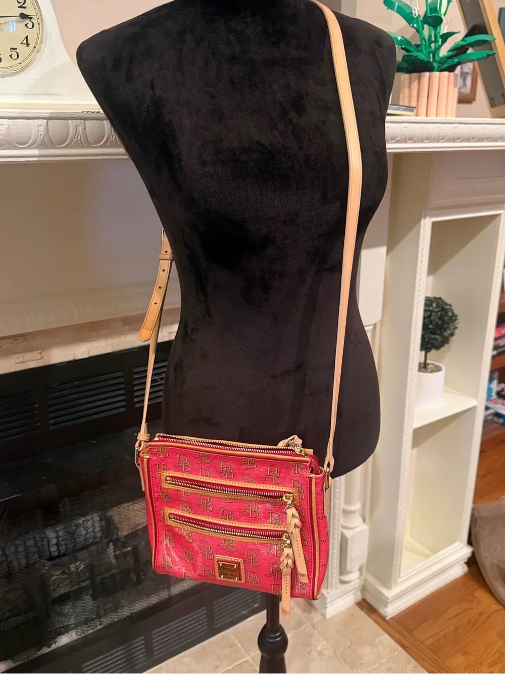 Dooney & Bourke Red Logo Crossbody with Tan Strap